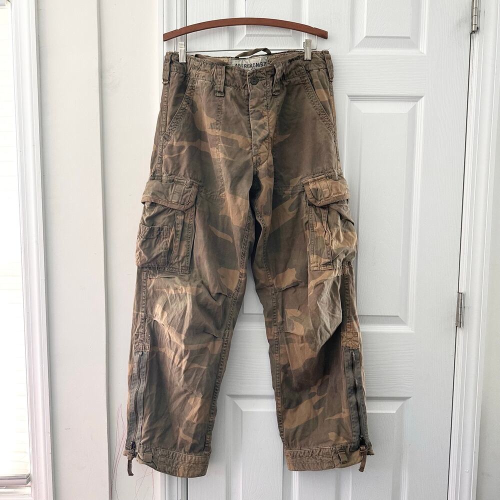 Abercrombie Fitch Vintage Y2K Adirondacks Camo Cargo Paratrooper Pants Small
